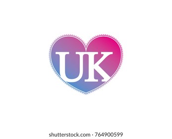 the initial letter UK in the heart symbol as a logo, sign and decoration