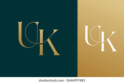 Ilustración vectorial inicial del diseño del logotipo del Reino Unido KU para la pareja, la boda y el negocio