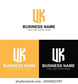 Initial letter UK KU minimal monogram art logo, gold color on black background.