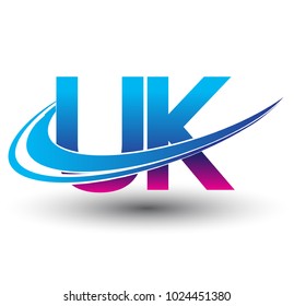 initial letter UK logotype company name colored blue and magenta swoosh design. vector logo for business and company identity.
