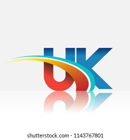 initial letter UK logotype company name colored red and blue and swoosh design. vector logo for business and company identity.
