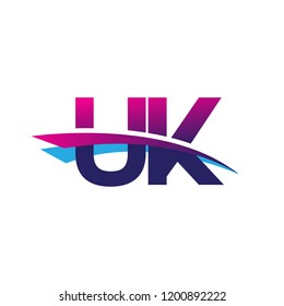 initial letter UK logotype company name colored blue and magenta swoosh design. vector logo for business and company