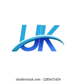 initial letter UK logotype company name colored blue and swoosh design. vector logo for business and company identity.