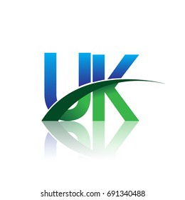 initial letter UK logotype company name colored blue and green swoosh design. vector logo for business and company identity.
