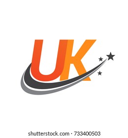 initial letter UK logotype company name colored orange and grey swoosh star design. vector logo for business and company identity.
