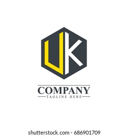 Initial Letter UK VK Hexagonal Design Logo