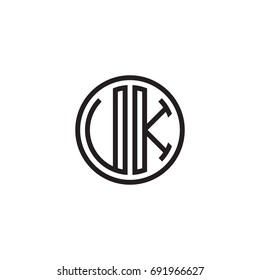 Initial letter UK, VK, minimalist line art monogram circle logo, black color