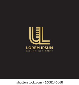 Initial Letter UL linked uppercase overlap modern gold logo vector design template. Suitable for business, consulting group company.
