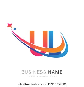 initial letter UL logotype company name colored orange, red and blue swoosh star design. vector logo for business and company identity.
