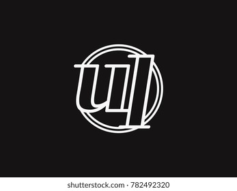 Initial letter ul lowercase outline inside the circle logo template white on black background