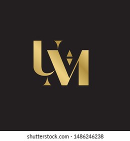 Initial letter um with arrow uppercase modern logo design template elements. Gold letter Isolated on black  background. Suitable for business, consulting group company.