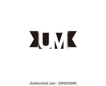 Initial letter um black ribbon logo design