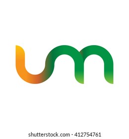 initial letter um linked round lowercase logo orange green