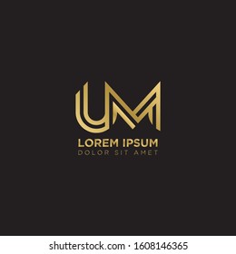 Initial Letter UM linked uppercase overlap modern gold logo vector design template. Suitable for business, consulting group company.