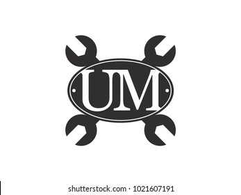 Initial letter UM logo automotive club with crossed wrench black