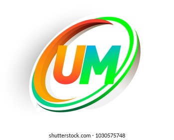 initial letter UM logotype company name colored orange and green circle and swoosh design, modern logo concept. vector logo for business and company identity.