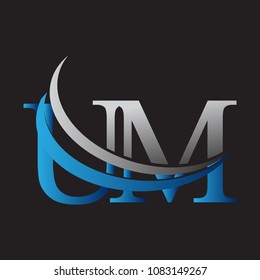 initial letter UM logotype company name colored blue and grey swoosh design. vector logo for business and company identity.