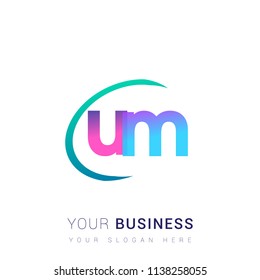 initial letter UM logotype company name, coloreful and swoosh design. vector logo for business and company identity.