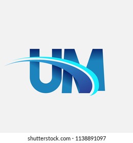 initial letter UM logotype company name colored blue and swoosh design. vector logo for business and company identity.