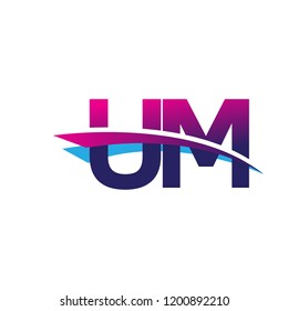 initial letter UM logotype company name colored blue and magenta swoosh design. vector logo for business and company