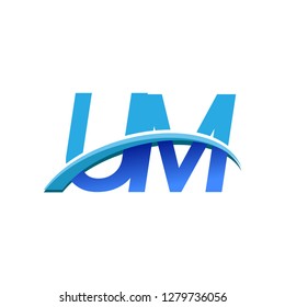 initial letter UM logotype company name colored blue and swoosh design. vector logo for business and company identity.