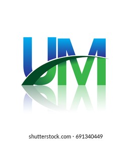 initial letter UM logotype company name colored blue and green swoosh design. vector logo for business and company identity.
