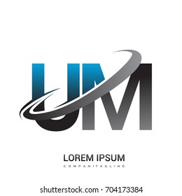 initial letter UM logotype company name colored blue and grey swoosh design. logo design for business and company identity.