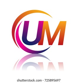 initial letter UM logotype company name orange and magenta color on circle and swoosh design. vector logo for business and company identity.