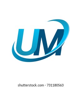 initial letter UM logotype company name colored blue swoosh design concept. vector logo for business and company identity.