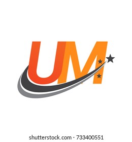 initial letter UM logotype company name colored orange and grey swoosh star design. vector logo for business and company identity.