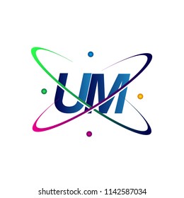 initial letter UM logotype science icon colored blue, red, green and yellow swoosh design. vector logo for business and company identity.
