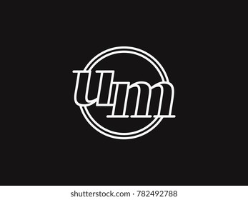 Initial letter um lowercase outline inside the circle logo template white on black background