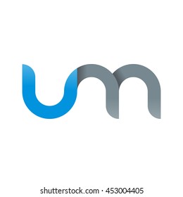 initial letter um modern linked circle round lowercase logo blue gray