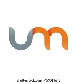 initial letter um modern linked circle round lowercase logo orange gray