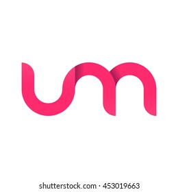 initial letter um modern linked circle round lowercase logo pink