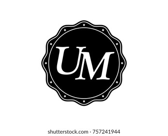 Initial letter UM monogram logo black seal stamp lace