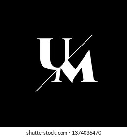 Initial Letter UM Monogram Sliced. Logo template isolated on black background