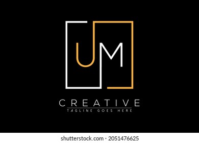 Initial letter um, mu, u, m elegant and luxury Initial with Rectangular frame minimal monogram logo design vector template