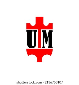 Initial letter UM red crown shield simple logo. Minimal and unique.