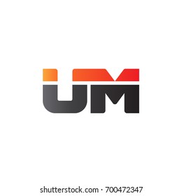 Initial letter UM, straight linked line bold logo, gradient fire red black colors