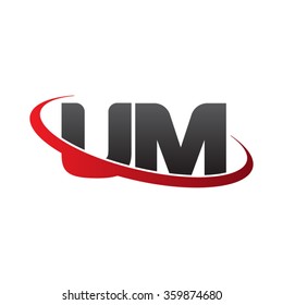 initial letter UM swoosh ring company logo red black