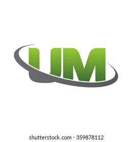 initial letter UM swoosh ring company logo green gray