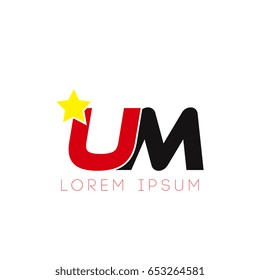 Initial letter um yellow star logo red black