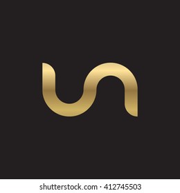 initial letter un linked round lowercase logo gold black background