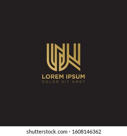 Initial Letter UN linked uppercase overlap modern gold logo vector design template. Suitable for business, consulting group company.