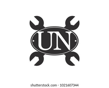 Initial letter UN logo automotive club with crossed wrench black