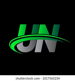 initial letter UN logotype company name colored green and black swoosh design. vector logo for business and company identity.