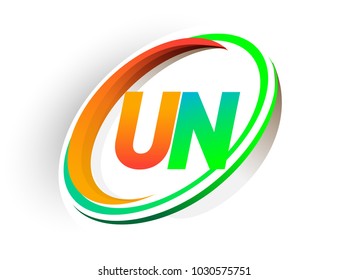 initial letter UN logotype company name colored orange and green circle and swoosh design, modern logo concept. vector logo for business and company identity.