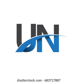 initial letter UN logotype company name colored blue and grey swoosh design. vector logo for business and company identity.
