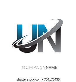 initial letter UN logotype company name colored blue and grey swoosh design. logo design for business and company identity.